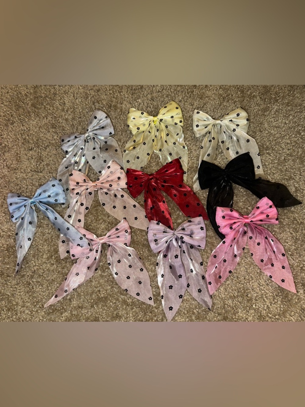 Sheer Polka Floral Ribbon Hair Bows - Multi Color Pack